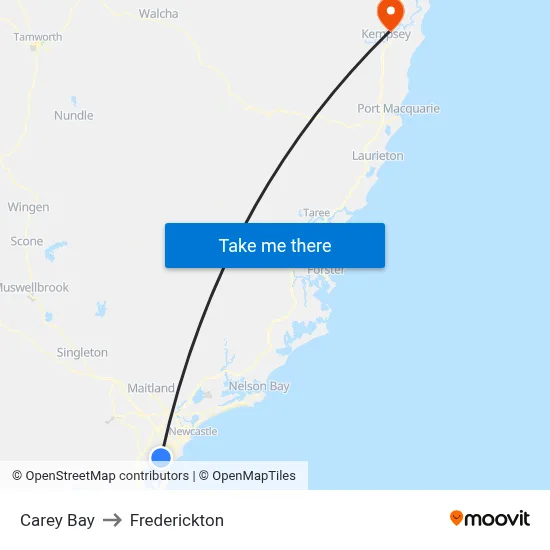 Carey Bay to Frederickton map