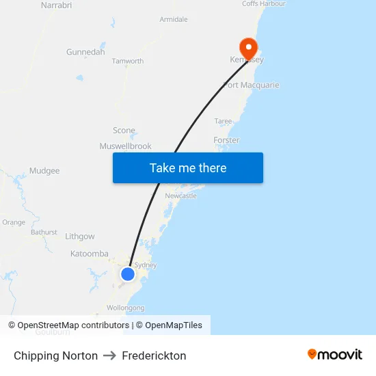 Chipping Norton to Frederickton map