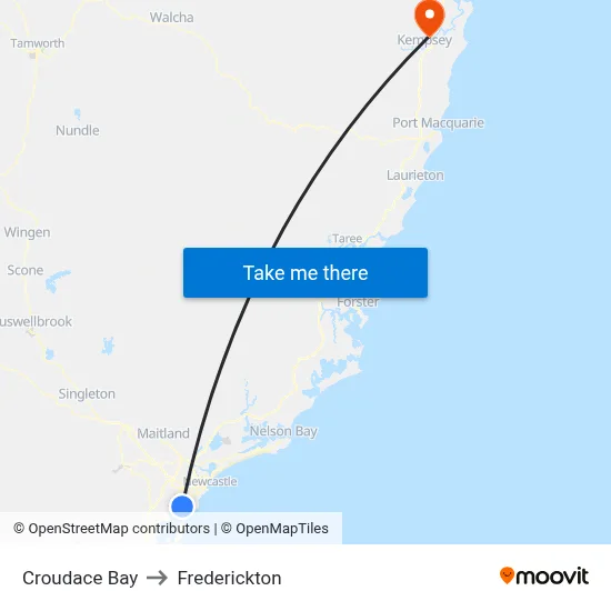 Croudace Bay to Frederickton map