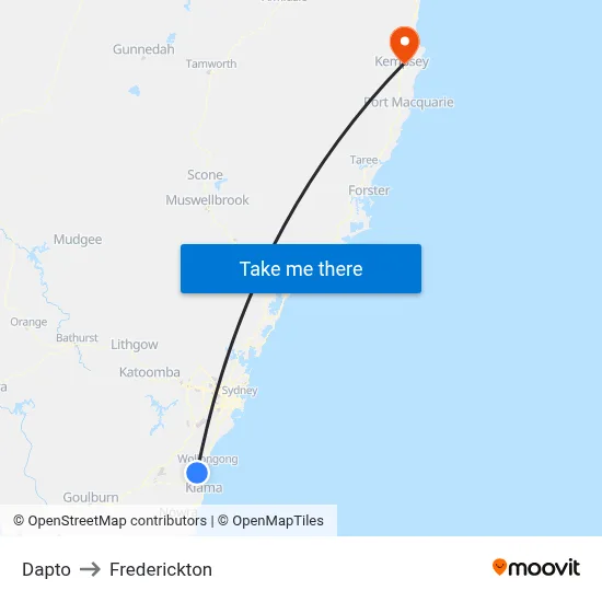 Dapto to Frederickton map