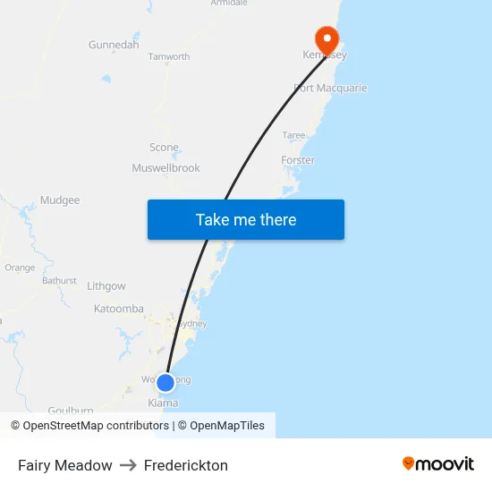 Fairy Meadow to Frederickton map