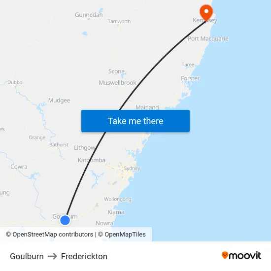 Goulburn to Frederickton map
