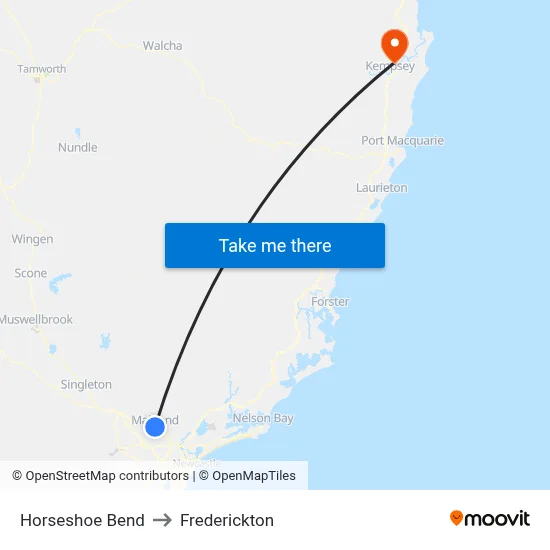 Horseshoe Bend to Frederickton map