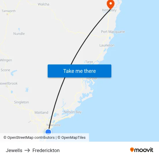 Jewells to Frederickton map