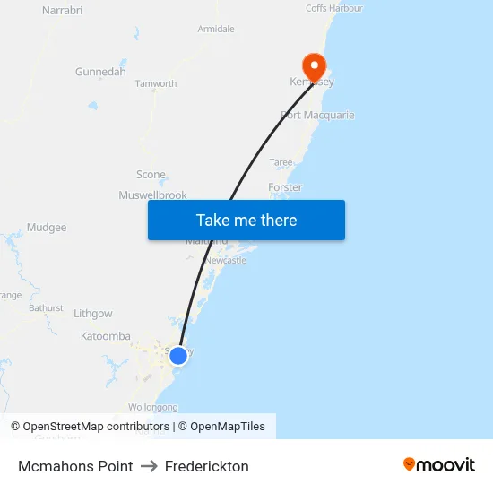 Mcmahons Point to Frederickton map
