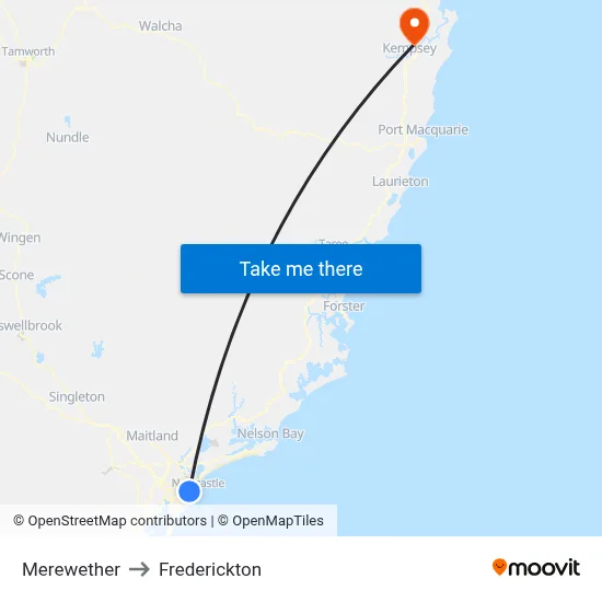 Merewether to Frederickton map