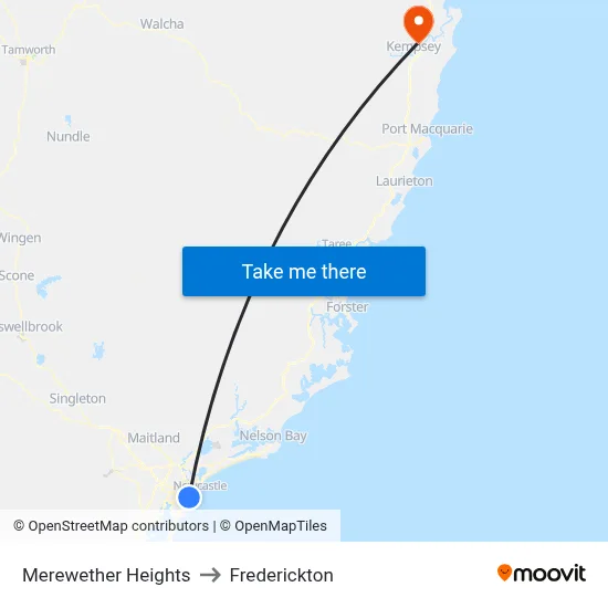 Merewether Heights to Frederickton map