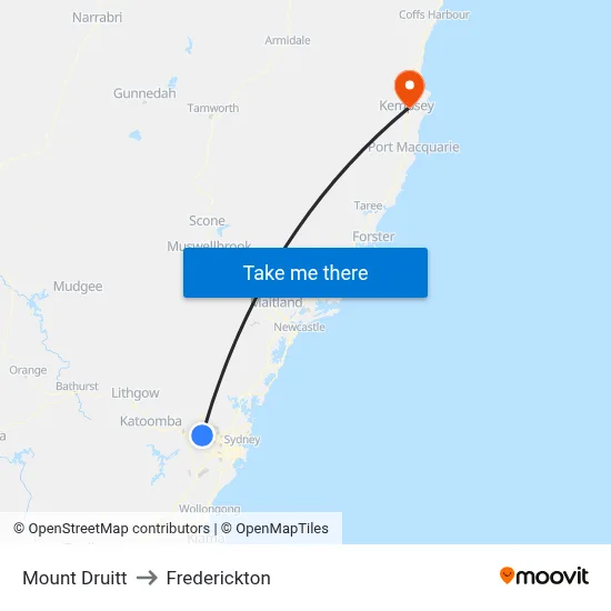 Mount Druitt to Frederickton map