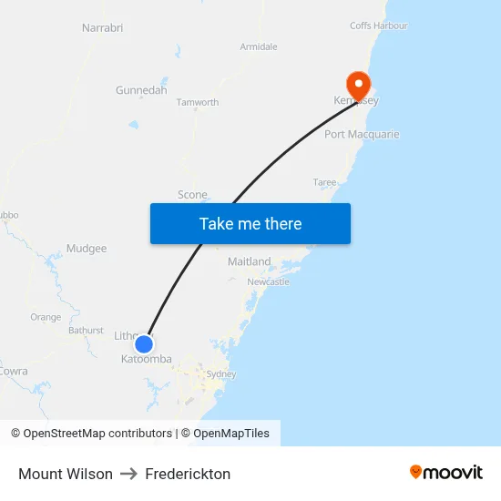 Mount Wilson to Frederickton map