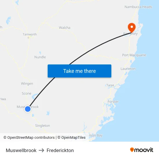 Muswellbrook to Frederickton map