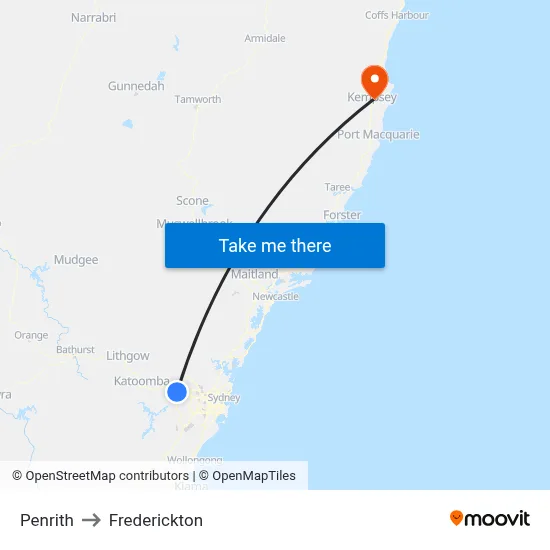 Penrith to Frederickton map