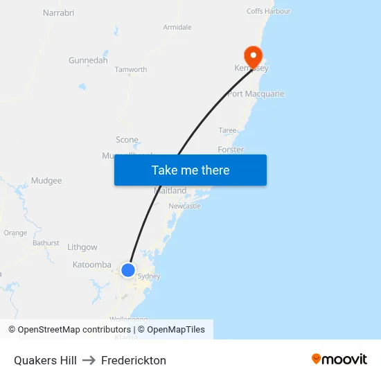 Quakers Hill to Frederickton map