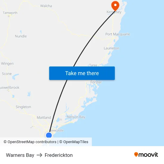 Warners Bay to Frederickton map