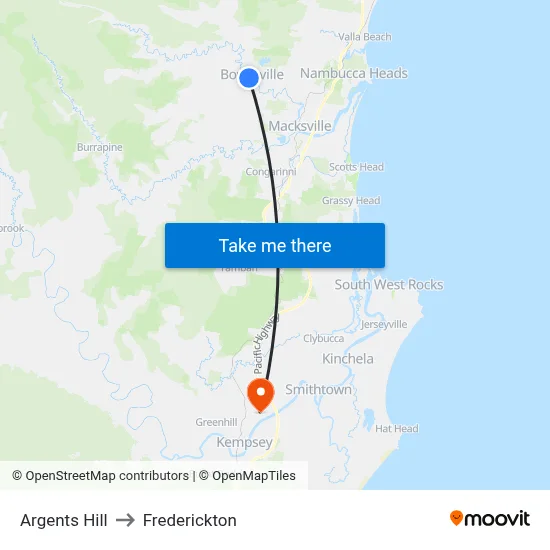 Argents Hill to Frederickton map