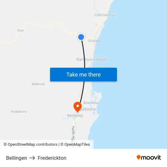 Bellingen to Frederickton map