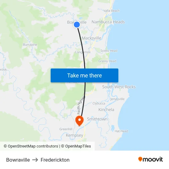 Bowraville to Frederickton map