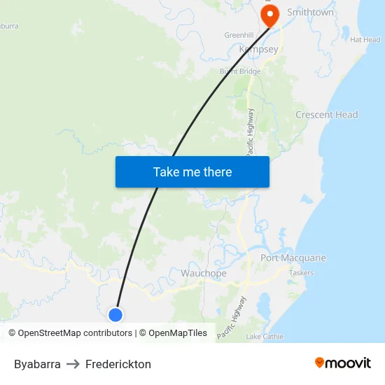 Byabarra to Frederickton map