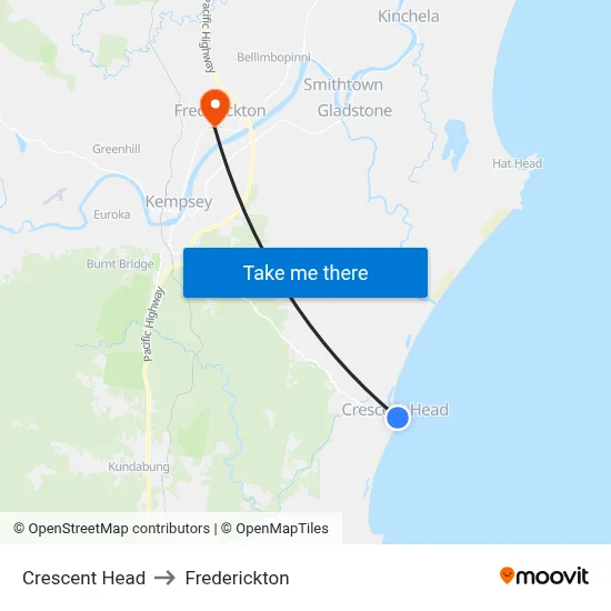 Crescent Head to Frederickton map