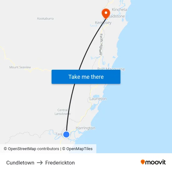 Cundletown to Frederickton map