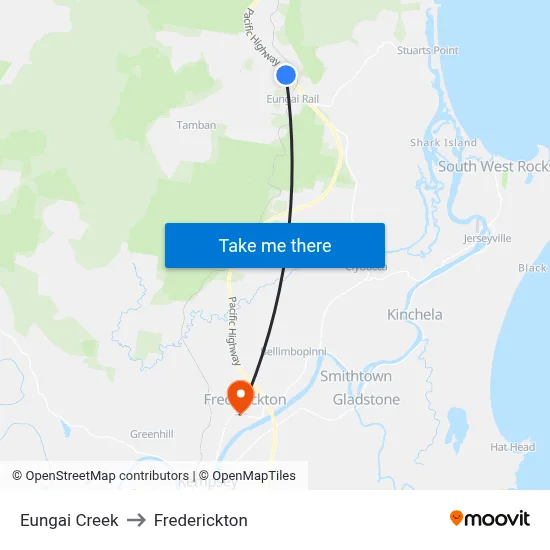 Eungai Creek to Frederickton map