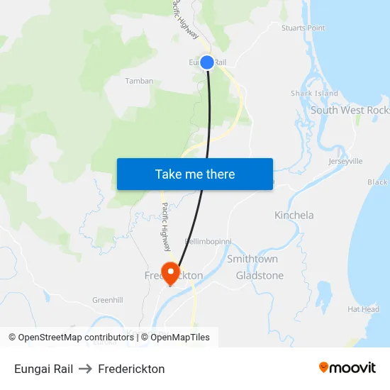 Eungai Rail to Frederickton map