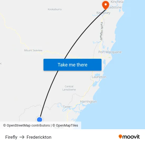 Firefly to Frederickton map