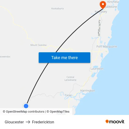 Gloucester to Frederickton map