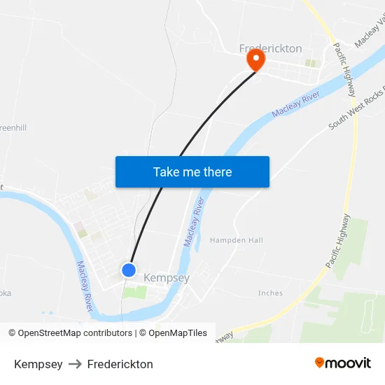 Kempsey to Frederickton map