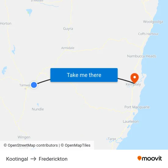 Kootingal to Frederickton map