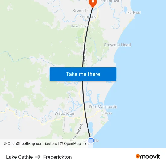 Lake Cathie to Frederickton map