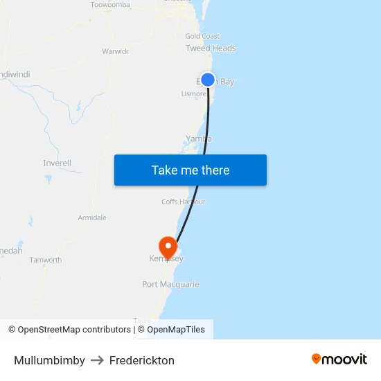 Mullumbimby to Frederickton map