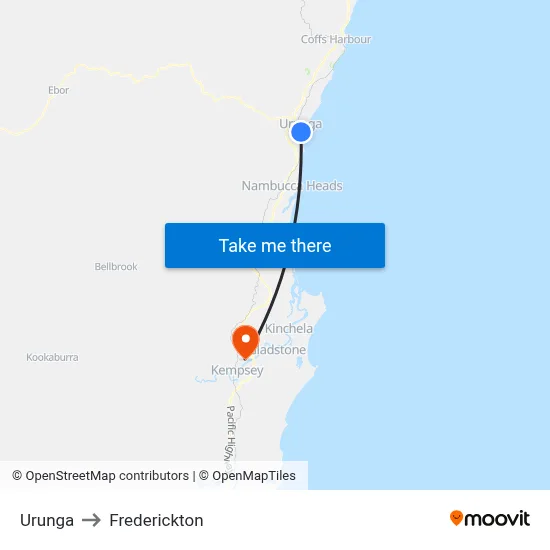 Urunga to Frederickton map