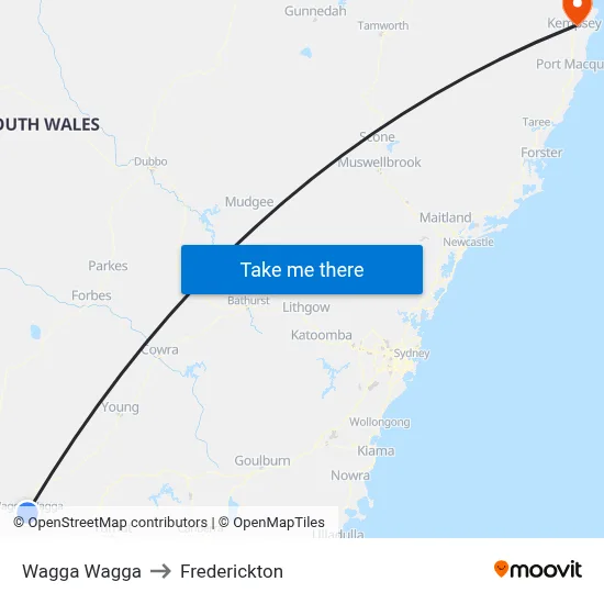 Wagga Wagga to Frederickton map