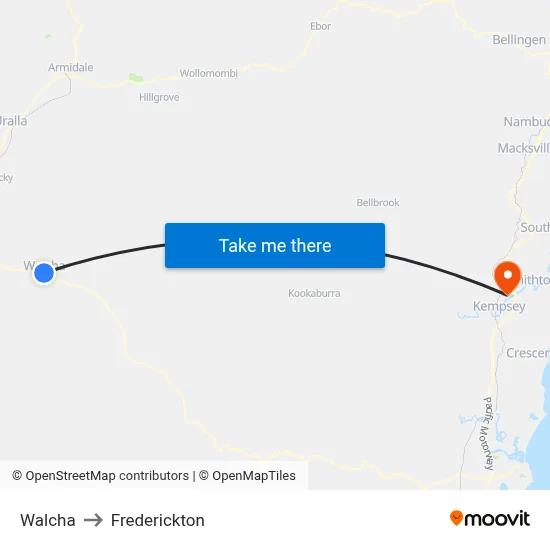 Walcha to Frederickton map