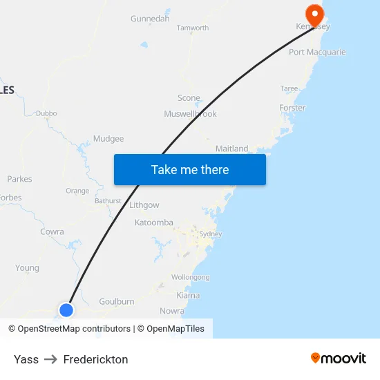 Yass to Frederickton map