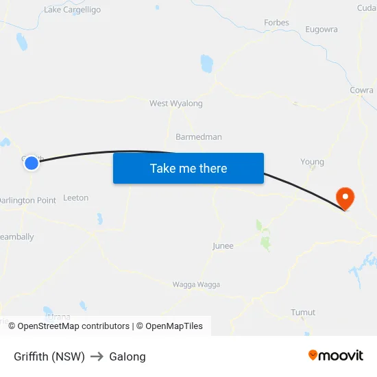 Griffith (NSW) to Galong map