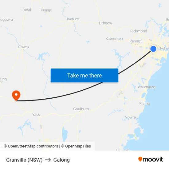Granville (NSW) to Galong map