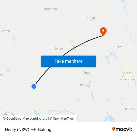 Henty (NSW) to Galong map