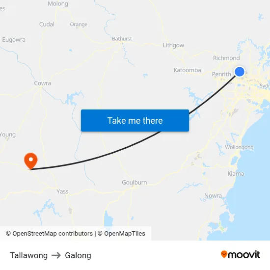 Tallawong to Galong map