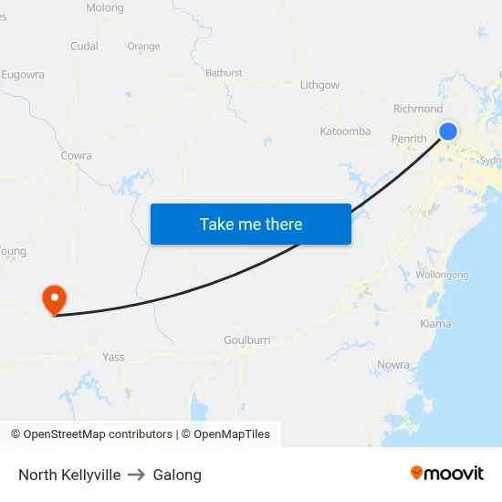 North Kellyville to Galong map
