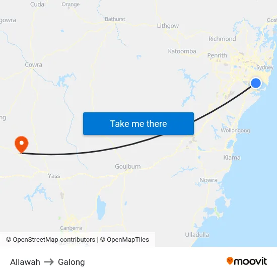 Allawah to Galong map