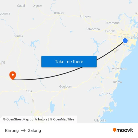 Birrong to Galong map