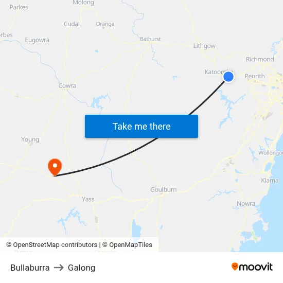 Bullaburra to Galong map