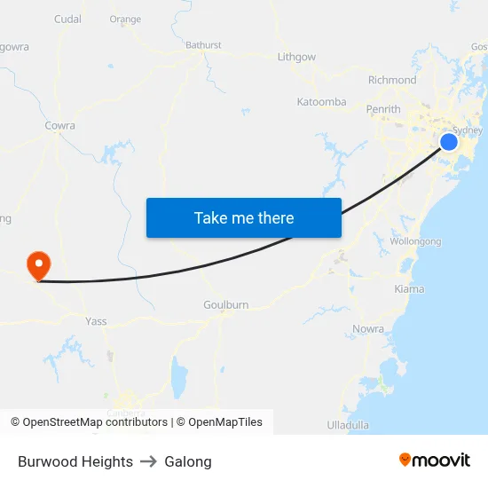 Burwood Heights to Galong map