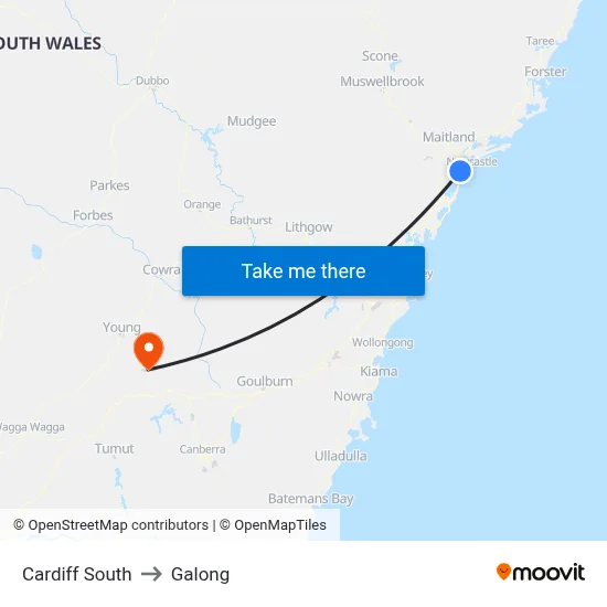 Cardiff South to Galong map
