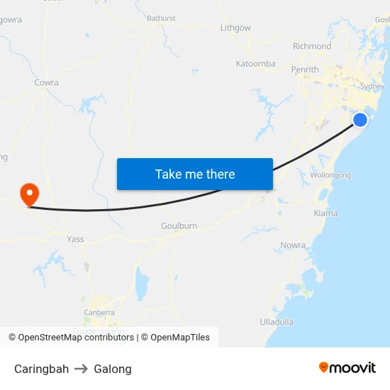 Caringbah to Galong map
