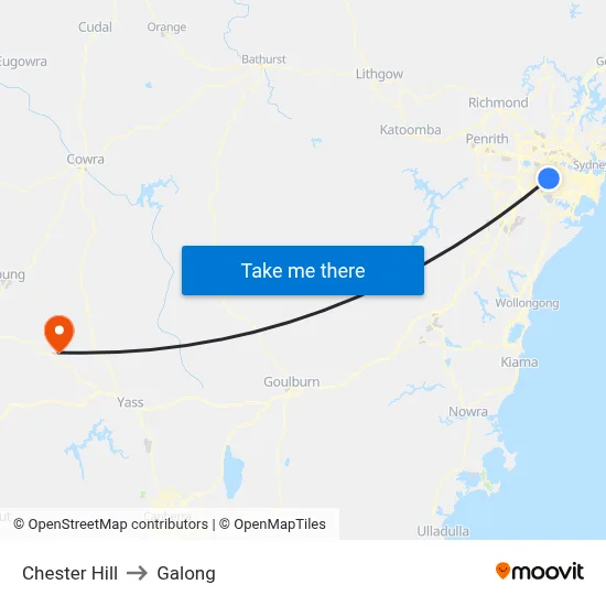Chester Hill to Galong map