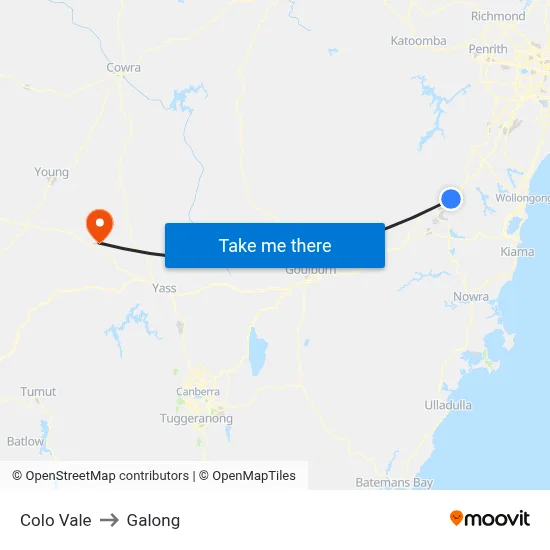 Colo Vale to Galong map