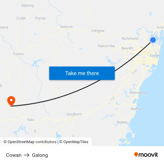 Cowan to Galong map