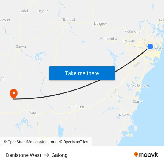 Denistone West to Galong map